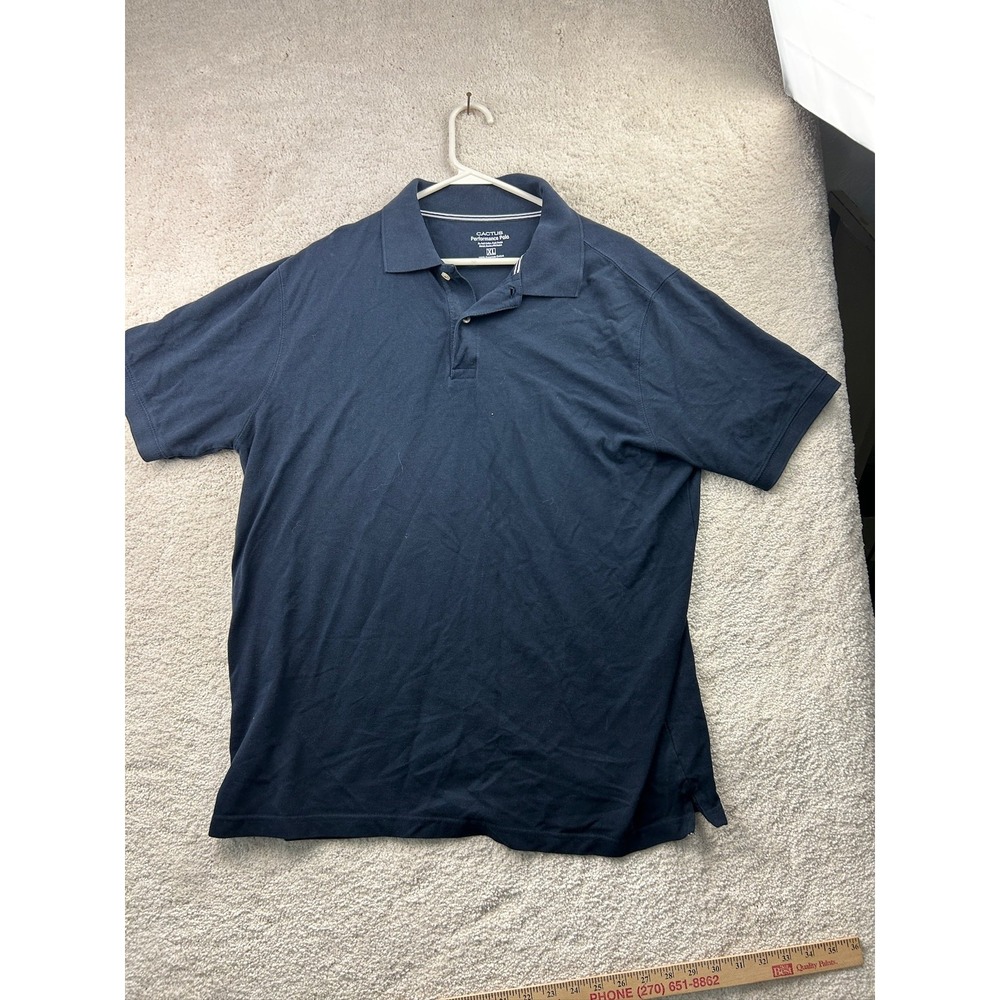 Cactus Polo Shirt Mens XL Navy Blue Performance Cotton No Roll Collar Classic